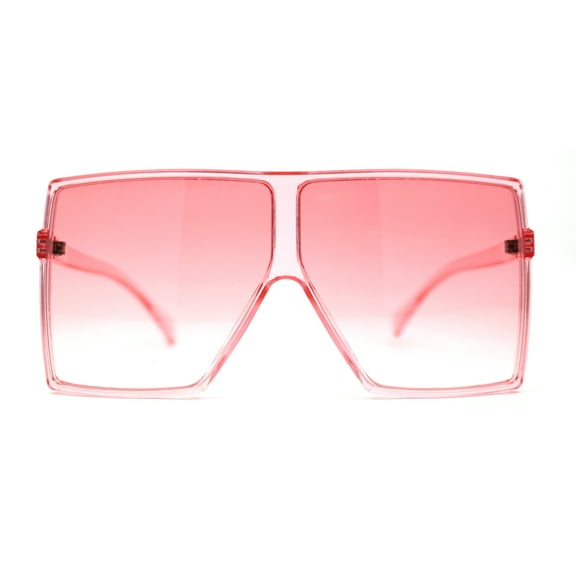 Pop Color Oceanic 80s Squared Rectangular Thin Plastic Oversize Sunglasses All Pink