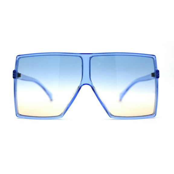 Pop Color Oceanic 80s Squared Rectangular Thin Plastic Oversize Sunglasses Blue Orange