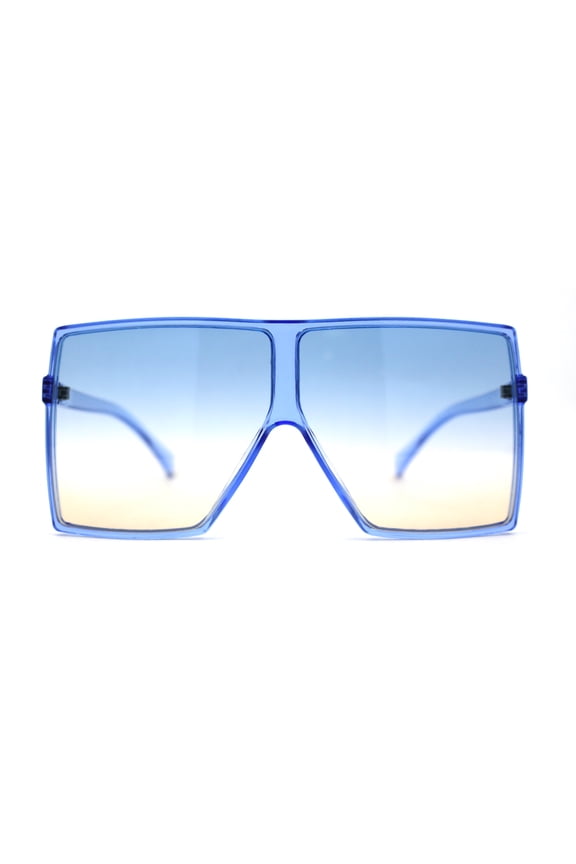 Pop Color Oceanic 80s Squared Rectangular Thin Plastic Oversize Sunglasses Blue Orange