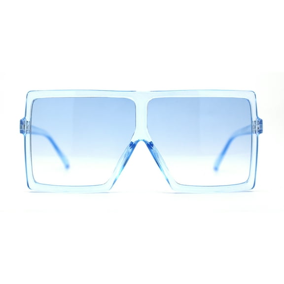 Pop Color Squared Rectangular Flat Top Mob Plastic Oversize Sunglasses All Blue