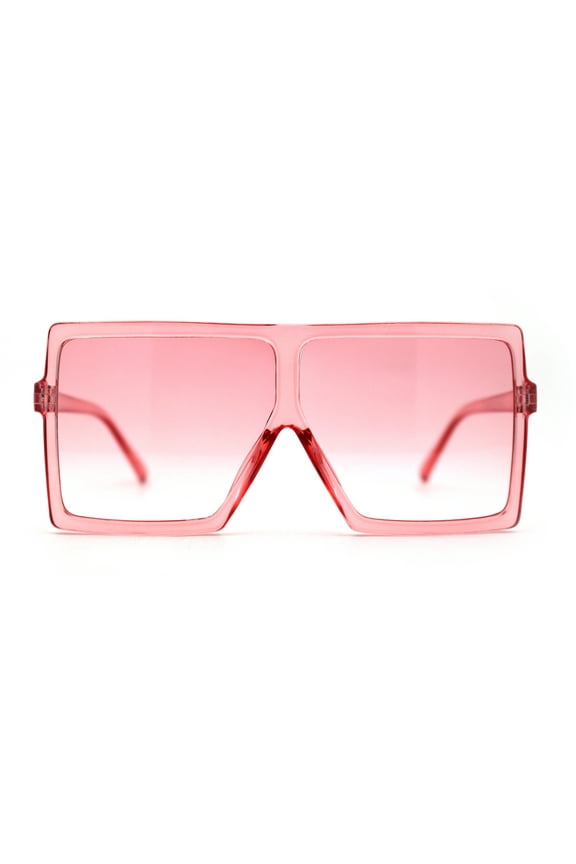 Pop Color Squared Rectangular Flat Top Mob Plastic Oversize Sunglasses All Pink