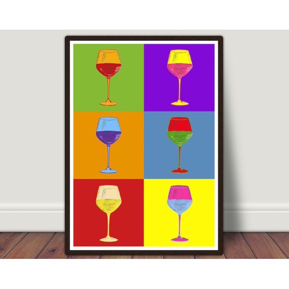 Pop Colourful Psychedelic Wine Glass Wall Art Print, Unframed Paper Poster 24x36in