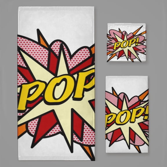 Pop Comic Book Pop Art Flash Cool Graphic Bath Towel Sets For Bathroom Hand Towels Fingertip Towels 3 Piece Soft Absorbent For Bathroom Kitchen Hotel Beach