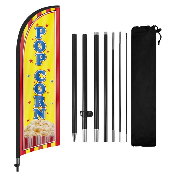 Pop Corn Advertising Feather Flags Banner, Pop Corn Swooper Flags with Poles and Ground Stake, 8FT Advertising Feather Flags Sign for Pop Corn Business