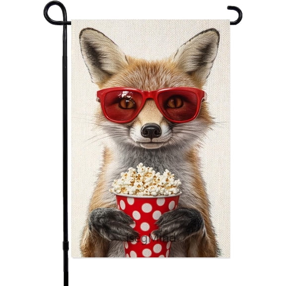 Pop-Corn Garden Flag Fox Garden Flags 12x18 Inch Double-Sided Banner Welcome Funny Fox Yard Flag (7049)