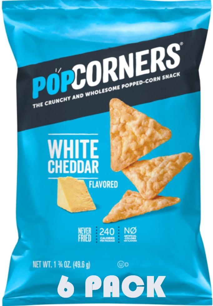 Pop-Corners: White Cheddar | 1.75 oz Snack Bags (Pack of 6) | Gluten-Free Popped Corn Chips | Non-GMO | No Artificial Flavors | Bold Cheese Flavor | Bundled by SUPERDEALS + Mystery Gift