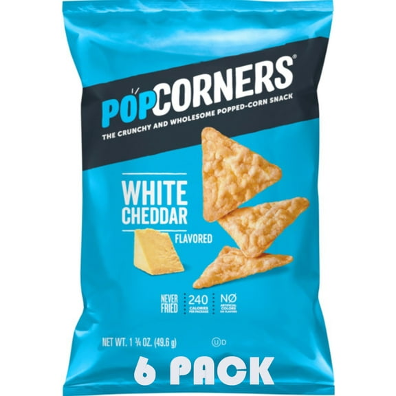 Pop-Corners: White Cheddar | 1.75 oz Snack Bags (Pack of 6) | Gluten-Free Popped Corn Chips | Non-GMO | No Artificial Flavors | Bold Cheese Flavor | Bundled by SUPERDEALS + Mystery Gift