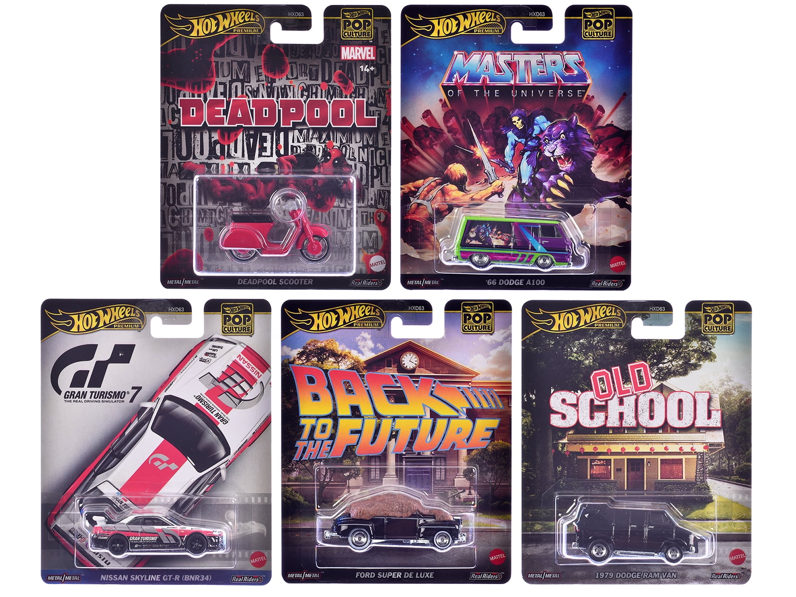 "Pop Culture 2025" 5 piece Set J "Premium Series" Die Cast Model Cars by Hot Wheels