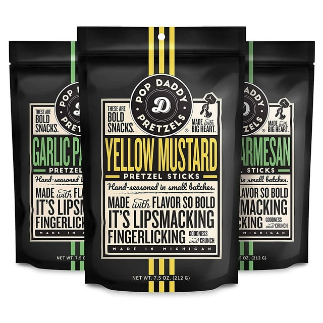 Pop Daddy Flavored Pretzels AIF4 Sticks Healthy Gourmet Pretzels Snacks 7.5oz Variety Pack