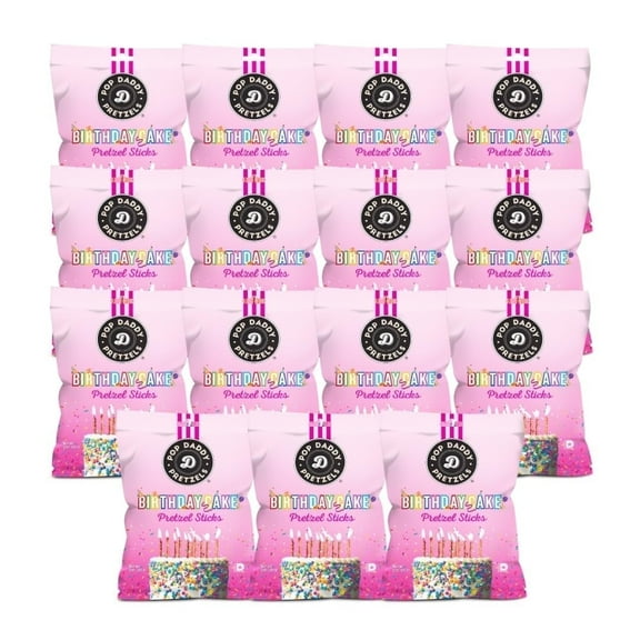 Pop Daddy Flavored Pretzels Sticks, Birthday Cake Flavor, 3oz Healthy Gourmet Pretzels Snacks, 15 Pack