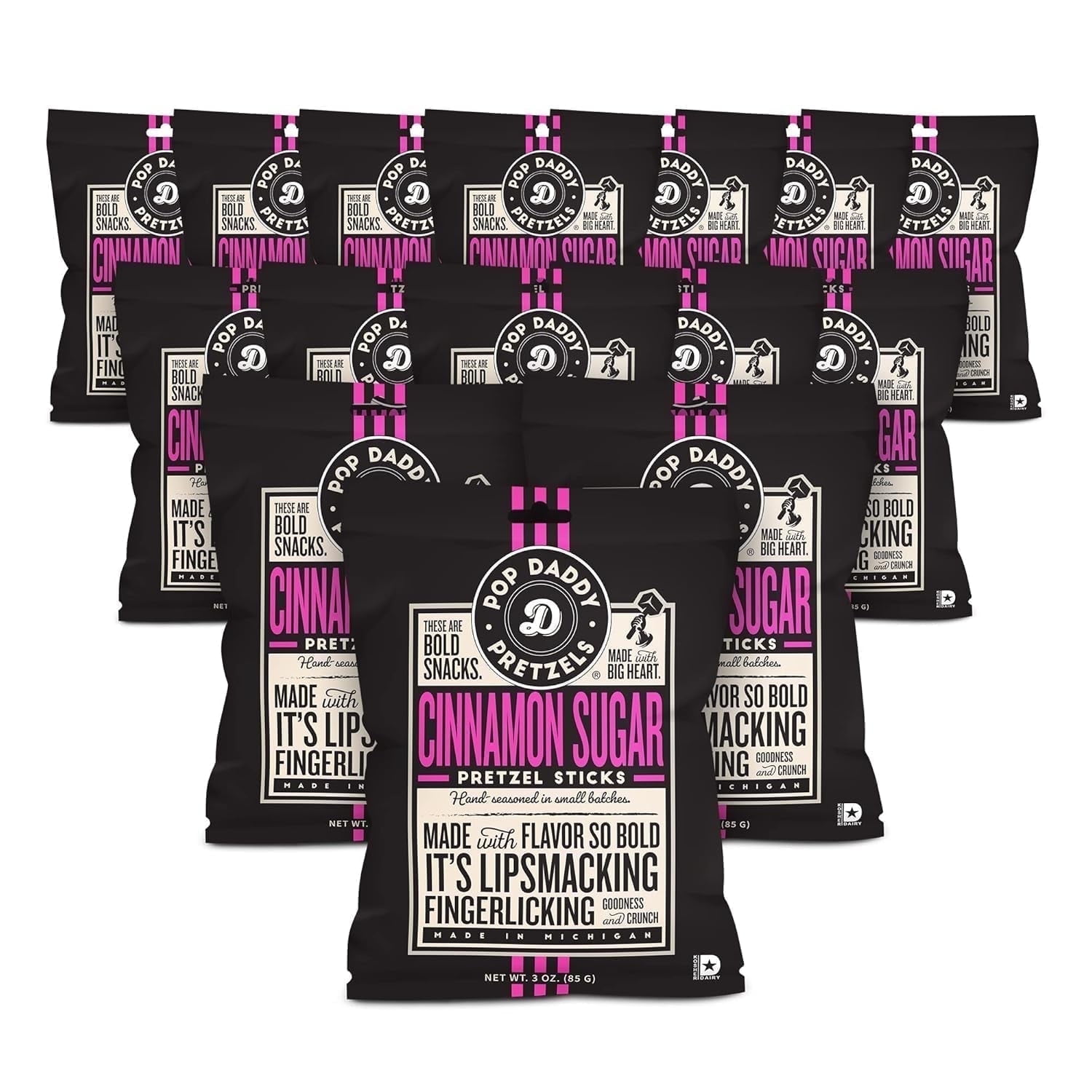 Pop Daddy Flavored Pretzels Sticks, Cinnamon Sugar Flavor, 3oz Healthy Gourmet Pretzels Snacks, 15 Pack