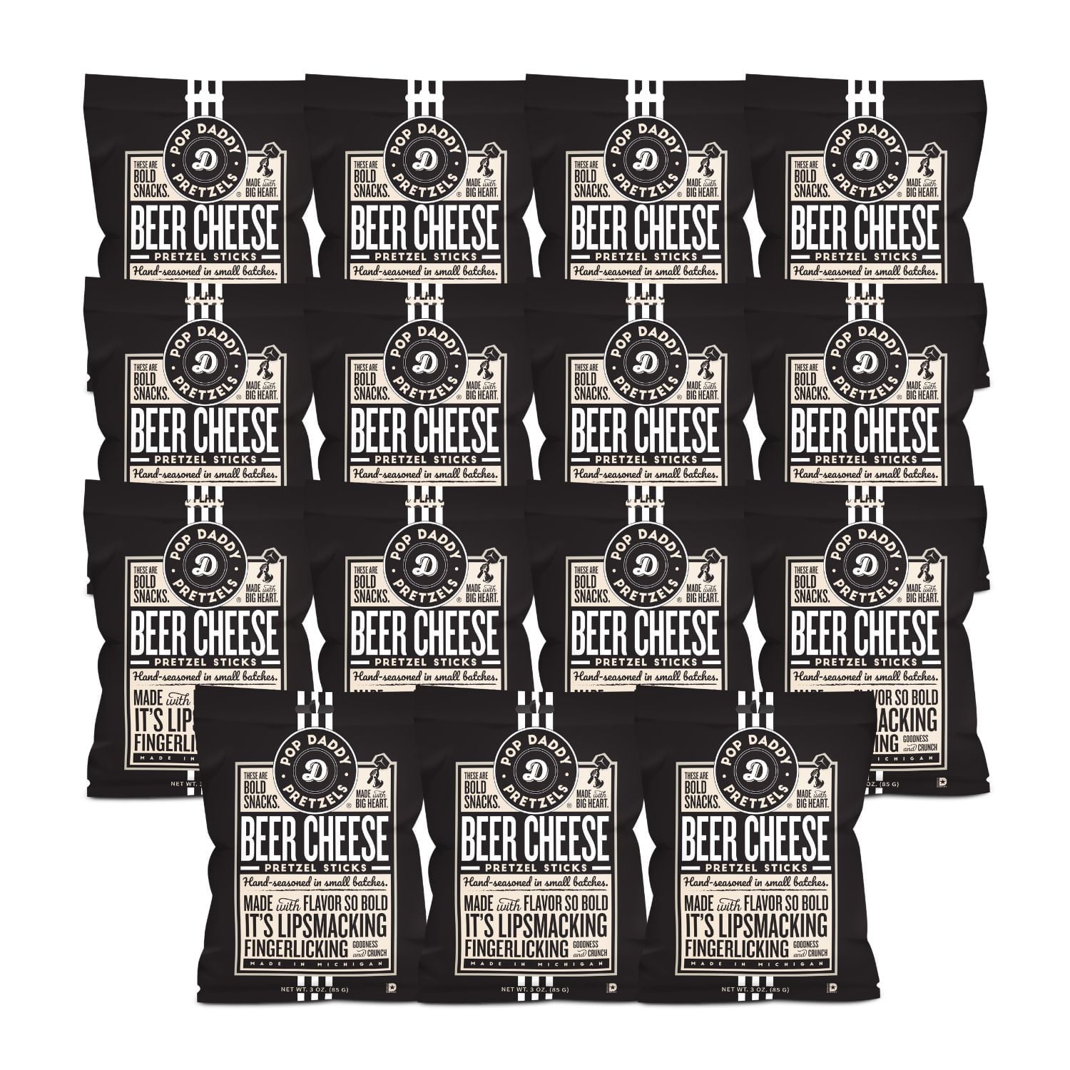 Pop Daddy Flavored Pretzels Sticks, Beer Cheese Flavor, 3oz Healthy Gourmet Pretzels Snacks, 15 Pack
