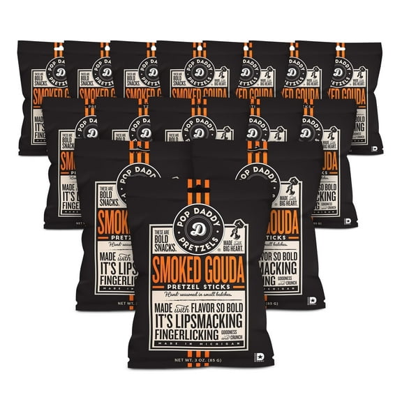 Pop Daddy Flavored Pretzels Sticks, Smoked Gouda Flavor, 3oz Healthy Gourmet Pretzels Snacks, 15 Pack