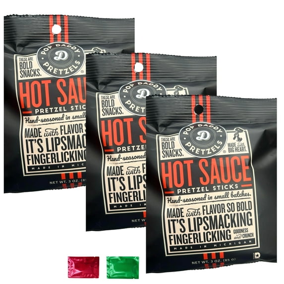 Pop Daddy Hot Sauce Pretzel Sticks 3 Oz 3 Packs, Boldly Seasoned Spicy Snack Pretzels, Healthy Gourmet On the Go Snacking Lunchboxes Movie Nights Treat w/ 2 Snoep in Beperkte Oplage