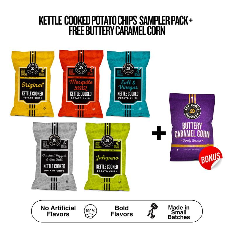 Pop Daddy Kettle Cooked Potato Chips Sampler Pack BUTTERY CARAMEL CORN