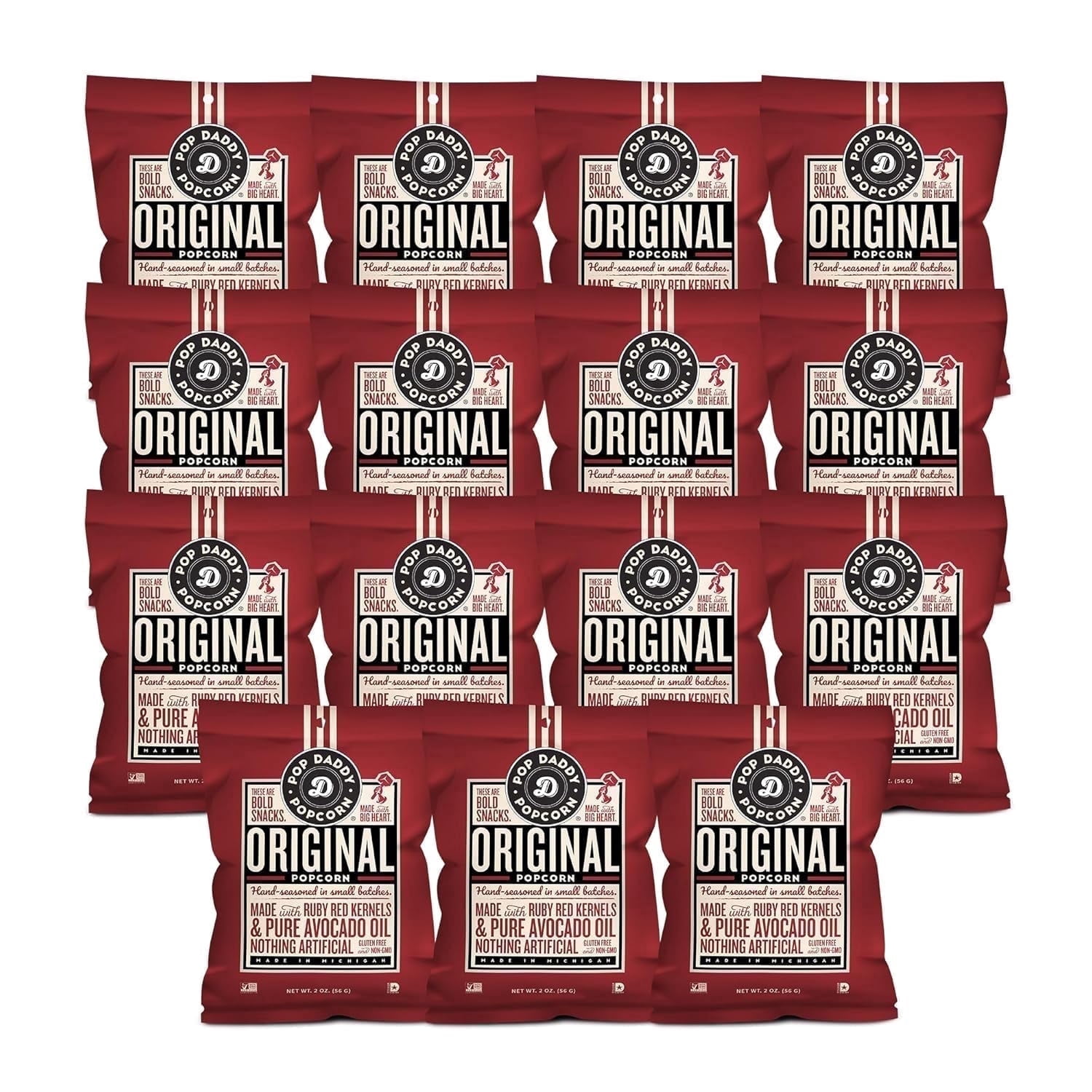 Pop Daddy Original, 2 Oz Gluten Free Hand Seasoned Gourmet Flavored Popcorn Snacks, 15 Pack