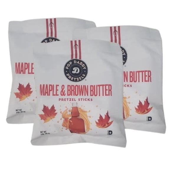 Pop Daddy Pretzels Pretzel Sticks, Maple and Brown Butter, Crunchy, 3 Pack, 3 oz Each