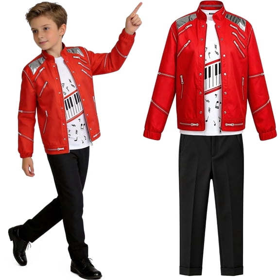 Pop Dance Star Halloween Costume 3-Piece Set,80s 90s Retro Style, Jacket, Shirt & Pants, 3D Print Design, Stage Outfit