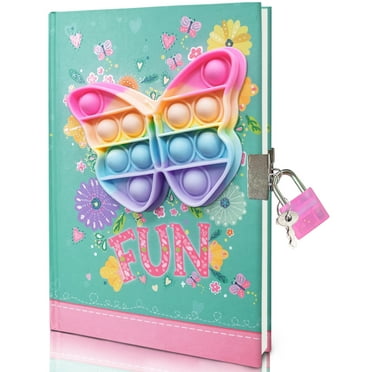 Pop Diary with Lock, 7.5x5.4 Inches 160 Lined Pages Fidget Butterfly Journal for Students Secret Notebook Gifts for Writing