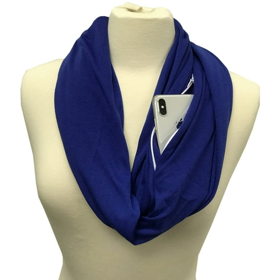 Pop Fashion Women's Scarf with Hidden Zipper Pocket Solid Color (Royal Blue)