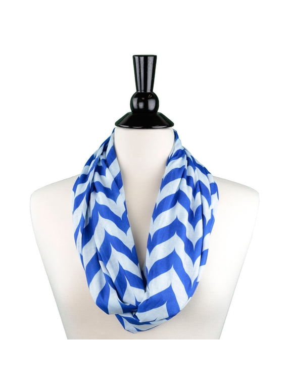 Women's Infinity Scarf with Hidden Zipper Pocket & Pattern Print Chevron Arrow (Blue)
