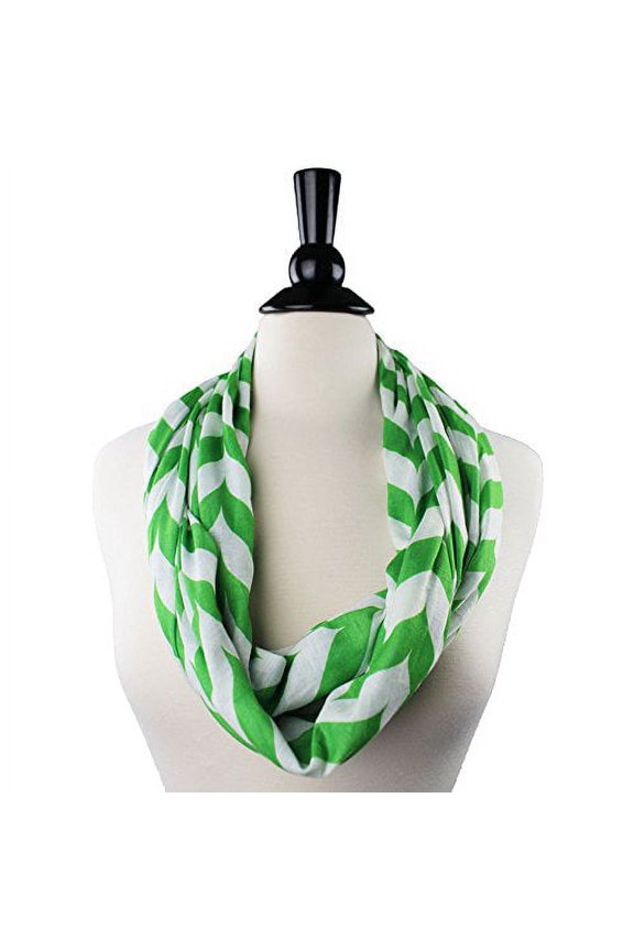 Women's Infinity Scarf with Hidden Zipper Pocket & Pattern Print Chevron Arrow (Green)