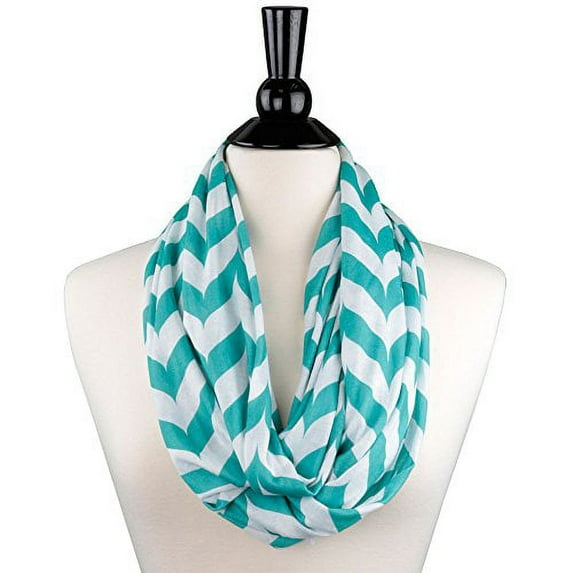 Pop Fashion Womens Chevron Arrow Patterned Infinity Scarf with Hidden Zipper Pocket - Teal