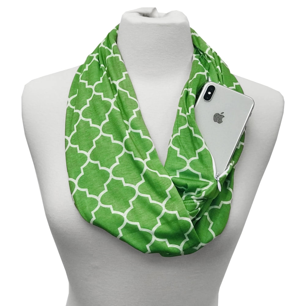Pop Fashion Womens Infinity Scarf with Zipper Pocket & Pattern Print