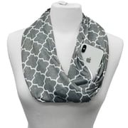 Pop Fashion Womens Infinity Scarf with Hidden Zipper Pocket & Pattern Print Quatrefoil Grey