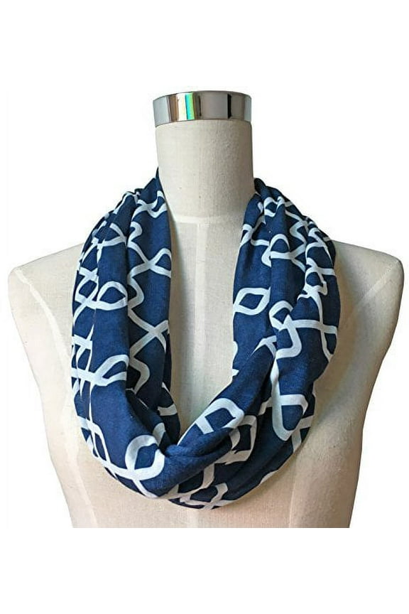 Women's Scarf with Zipper Pocket & Pattern Print Interlocking Chain Square (Navy)