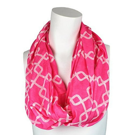 Pop Fashion Women's Scarf with Zipper Pocket & Pattern Print Interlocking Chain Square (Pink)