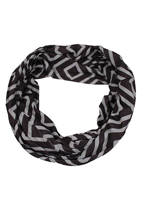 Women's Scarf with Hidden Zipper Pocket & Pattern Print Square Geometric (Grey)