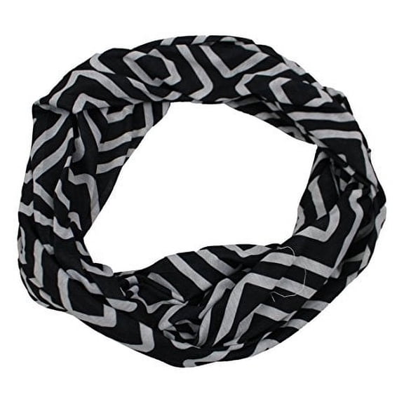 Pop Fashion Women's Scarf with Hidden Zipper Pocket & Pattern Print Square Geometric (Black)