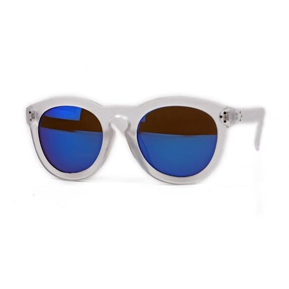 Pop Fashionwear P2202-CLGRY-BLU-MR Retro Vintage Keyhole Round Sunglasses, Clear Gray & Blue Mirror Lens