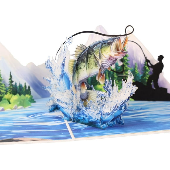 Pop Up Fathers Day Card Fishing, 3D Bass Fishing Birthday Card For Husband, Dad, Men, Dad, Husband, Son, Brother, Grandpa; All-Occasion Father's Day, Just Because, Retirement, 6x8 in With Envelope