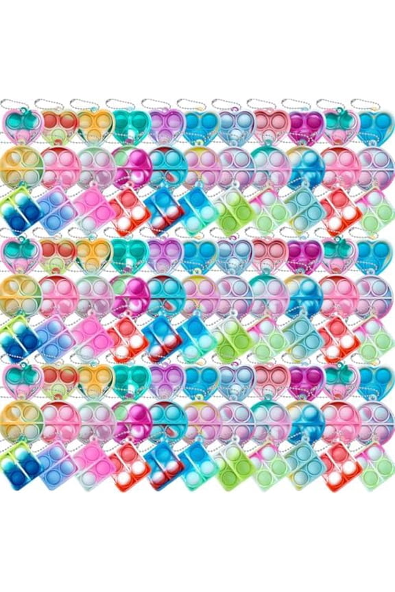 Pop Fidget Keychain 90 Pack ,Mini Fidget Toys Bulk ,Sensory Toys for Kids ,Party Favors for Kids 4-8,8-12 Year ,Back to School Gifts for Classroom ,Valentines Goodie Bags Stuffers