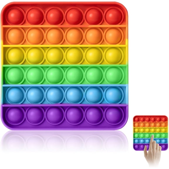 Pop it Fidget Toys,Square Poppet Fidget Toy,Silicon Rainbow Bubble Fidget Popper,Stress Relief Popit,Push Pop Bubble Fidget Sensory Toy for ADHD Autism Kids and Adults Learning and Educational