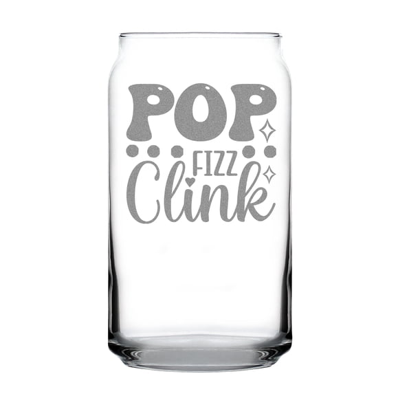 Pop Fizz Clink Hand Engraved Etched 16oz Can Shaped Pint Glass Unique Gift Idea for Celebrations Birthdays Holidays Parties
