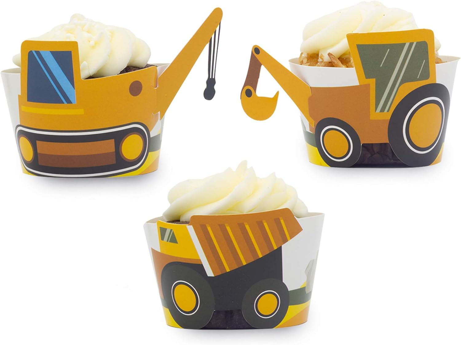 Pop Fizz Designs Construction Birthday Party Cupcake Wrappers Set of 24 | Birthday Party Truck Wrappers