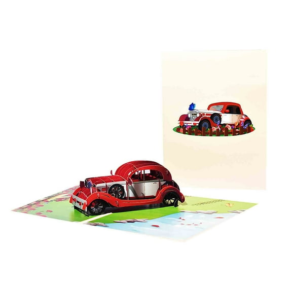 Pop Up Flower Birthday Cards, Vintage Sedan 3D Pop Up Birthday Cards, Thank You Card 6x 8", Anniversary Card, Mother's Day Card, Valentines Card All Occasion for Women, Wife, Mom, Grandma, Her