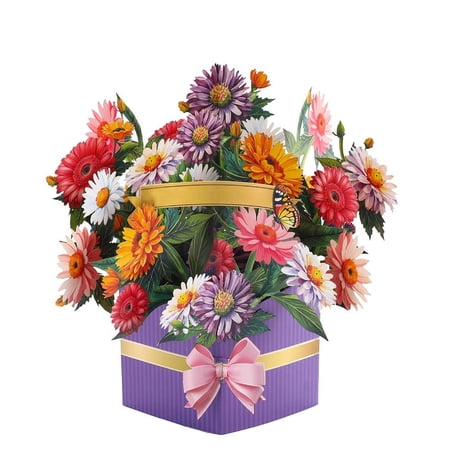 Pop Up Flower Bouquet Card 3D Greeting Cards 10 Inch Life Size Forever Paper Flower Bouquet Gift with Black Note Card & Envelope Brithday,Weeding,Anniversary ,Get Well,Valentine’s Day,Mother’s Day