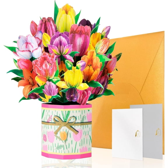 Pop Up Flower Card, 9 inch Lily Roses Butterflies Flower Forever Flower Paper 3D Popup Cards with Note Cards and Envelope for Birthday, Mother's Day, Get Well, Holiday Decorations
