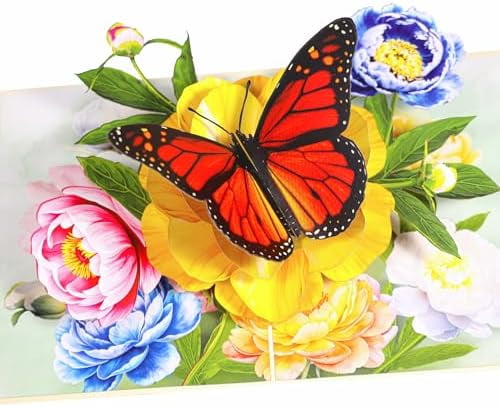 Pop Up Flower Card, Greeting Card, Butterfly and Pink Peony Flower 3D Pop Up Card 6"x 8", Mother's Day Pop Up, Anniversary, Birthday, Valentine's Day Card, Wife, Grandma