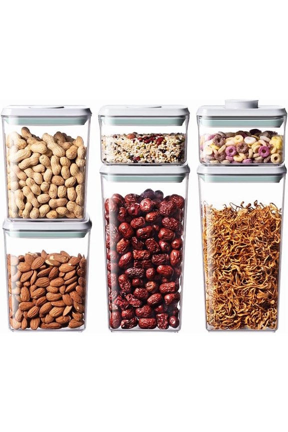 Pop Food Storage Containers Set, 6Pcs Airtight Containers with Lids for Kitchen Pantry Organizers and Storage,One Button Opening BPA-Free Food Containers for Cereal Flour Sugar(0.6, 1.3, 1.9Qt)*2