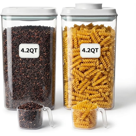 Food Storage Containers Set Large Airtight Food Storage Containers with Pop Lids, Kitchen Pantry Organization and Storage, Cereal, Rice, Flour, Pasta & Snack Container, BPA Free, 2 x 4.2Qt