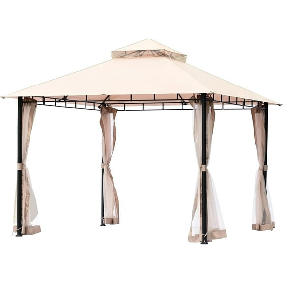 Pop up Gazebo for 8-10 Person, with Mosquito Netting, Metal Frame, and PU Coated 250D Oxford Cloth, Outdoor Canopy Shelter for Patio, Backyard, Lawn, Garden, Deck, 11 x 11 FT, Brown