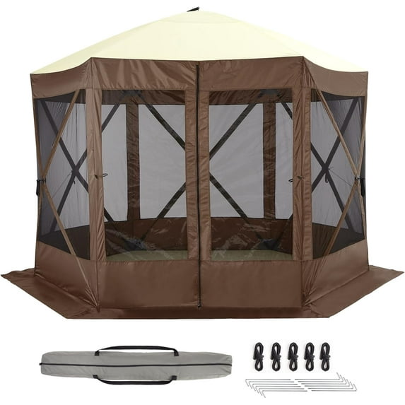 Pop Up Gazebo,Portable Outdoor Camping Pop Up Canopy Screen Tent with Mosquito Netting Gazebo,Waterproof 6 Sidewalls,Ground Stakes,Carry Bag for Lawn, Garden, Backyard