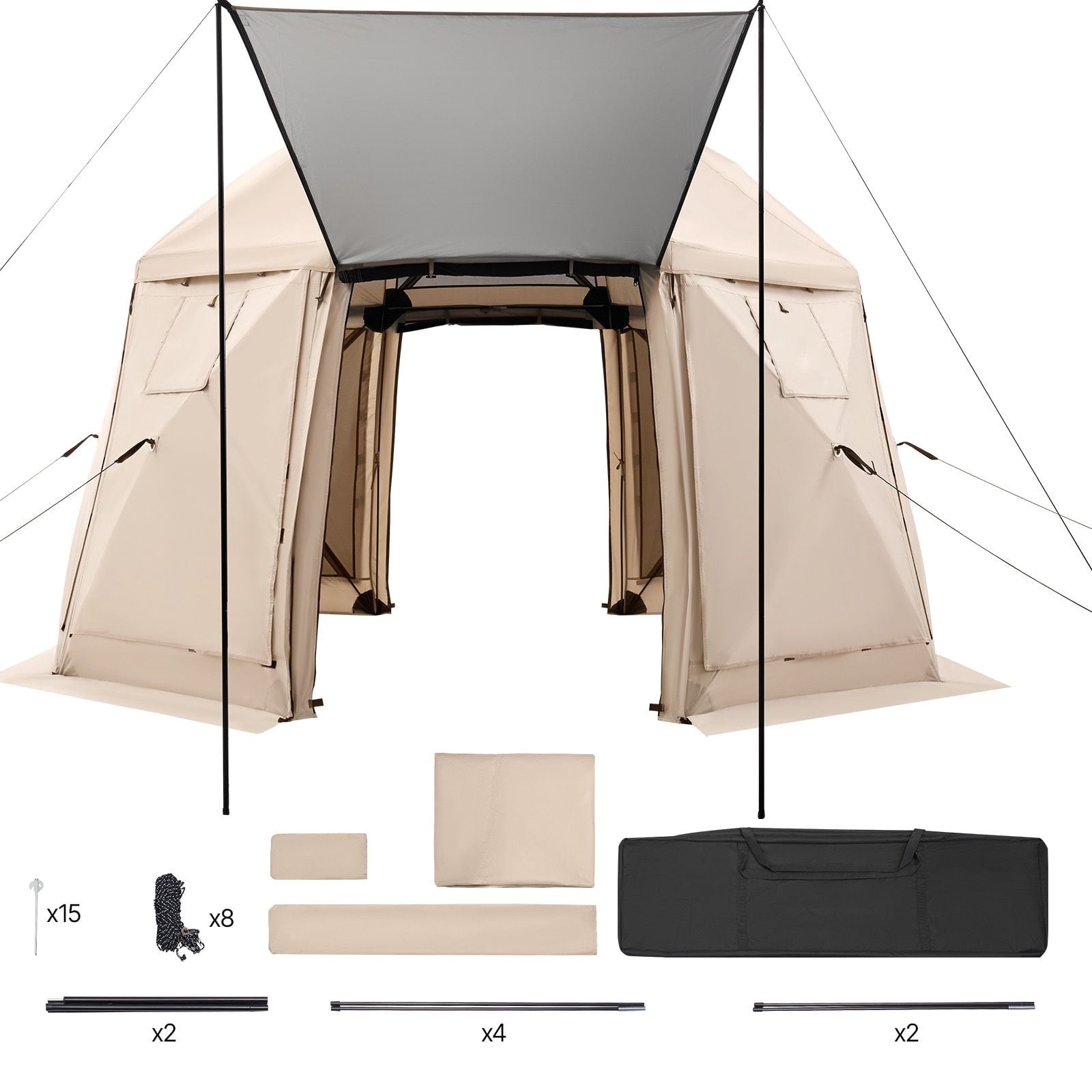 Pop up Gazebo Screen Tent, 12 x 12 ft, 13-Sided Spherical Camping Canopy Tent with Removable Top & Carry Bag, Quick-Set & Bite-Proof, Screen House Sun Shelter for 8-10 Persons, Beige