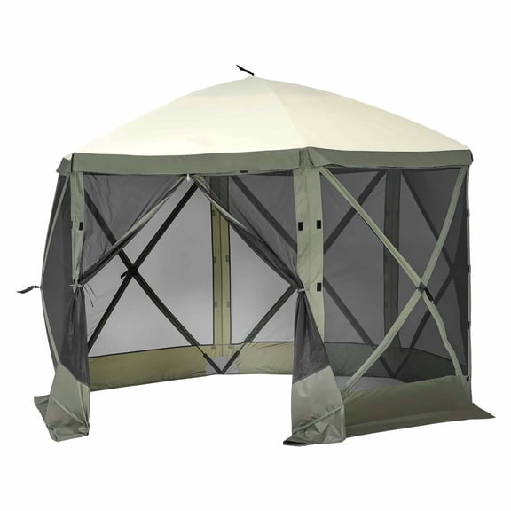 Pop Up Gazebo Tent 10x10, 6 Sided Screen Tent with Privacy Cloths, Mosquito Netting Canopy, Quick Setup Outdoor Shelter for Camping, Parties, Army Green