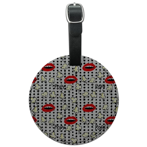 Pop Goes the Popcorn Mouths Lips Pattern Round Leather Luggage Card Suitcase Carry-On ID Tag